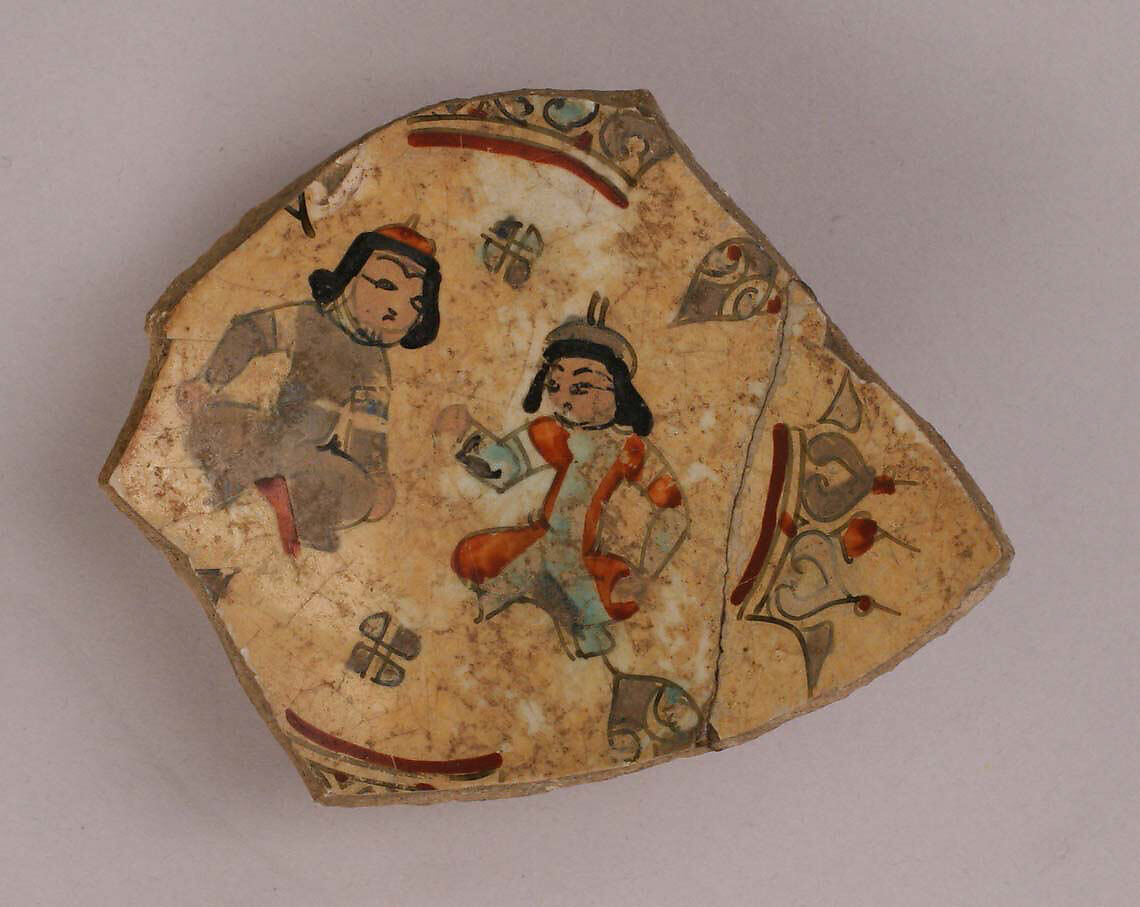 Fragment of a Bowl, Stonepaste; overglaze painted (mina'i) 