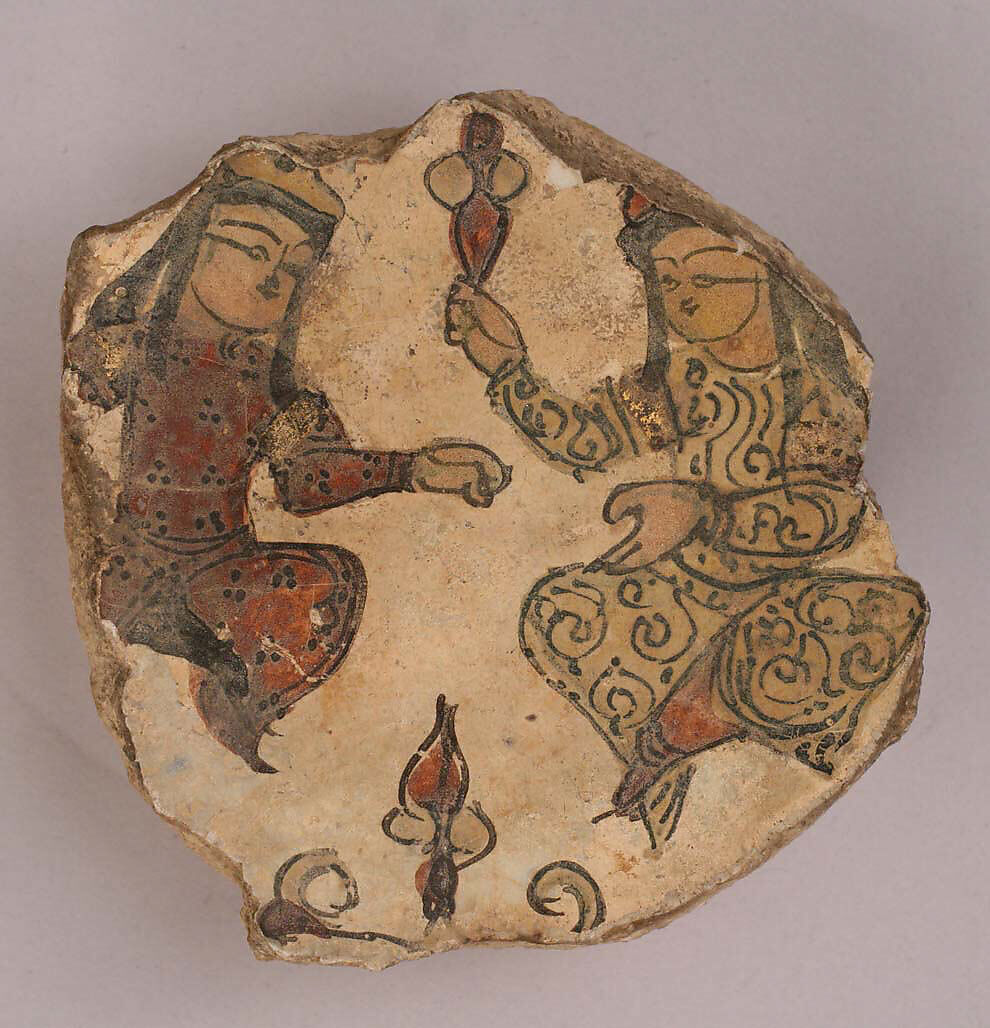 Fragment of a Bowl, Stonepaste; overglaze painted (mina'i) 