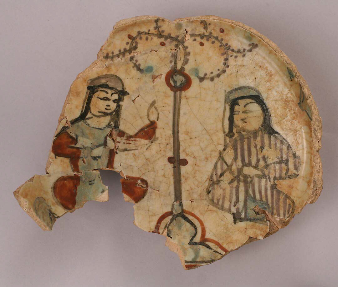 Fragment of a Bowl, Stonepaste; overglaze painted (mina'i) 