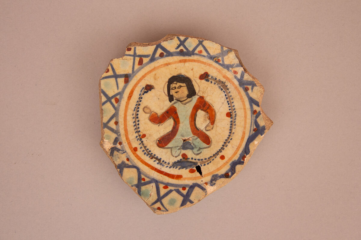 Fragment of a Mina'i Bowl, Stonepaste; overglaze painted (mina'i) 