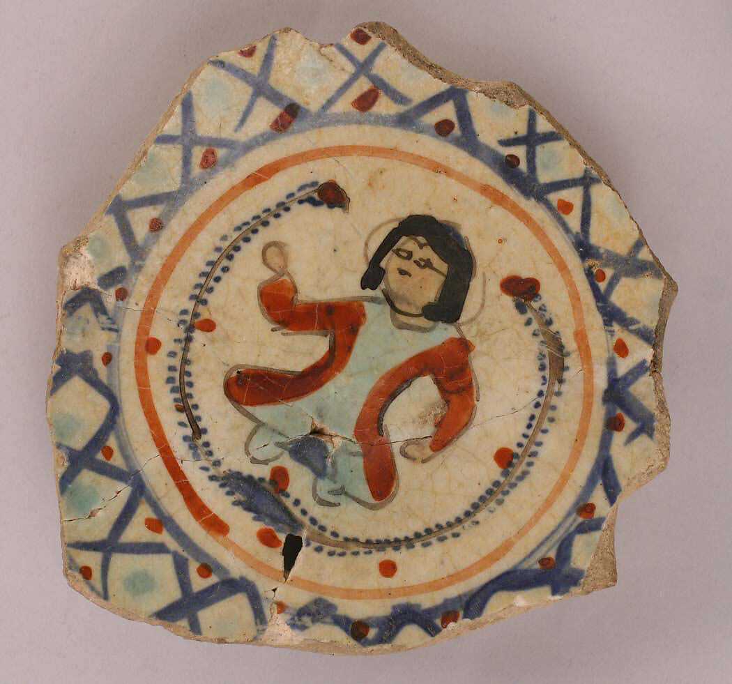 Fragment of a Mina'i Bowl, Stonepaste; overglaze painted (mina'i)