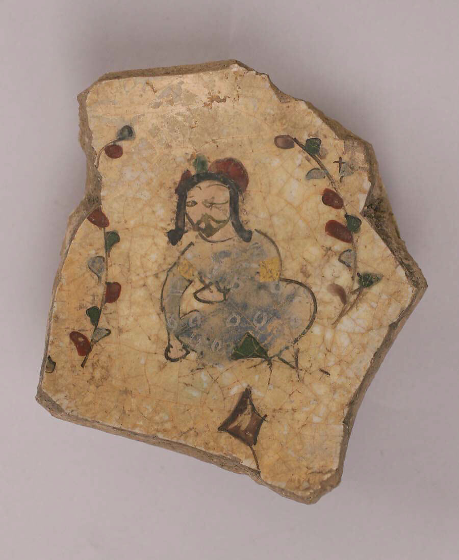 Fragment of a Bowl, Stonepaste; overglaze painted (mina'i) 