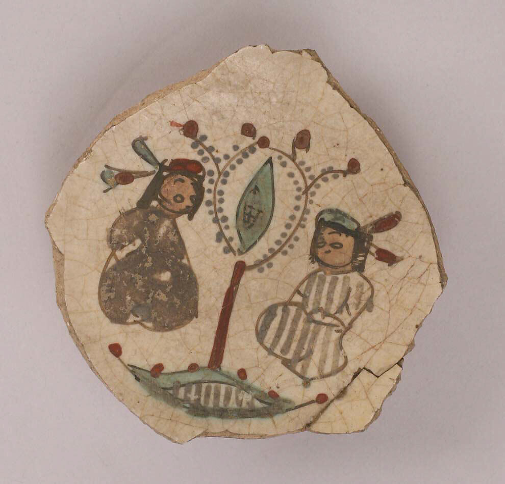 Fragment of a Bowl, Stonepaste; overglaze painted (mina'i) 