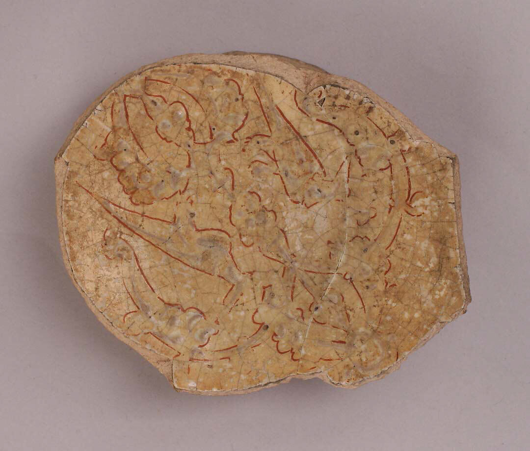 Fragment of a Bowl, Stonepaste; overglaze painted (mina'i) 