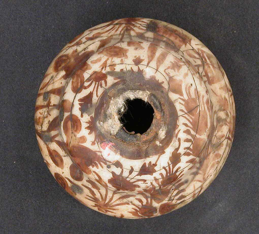 Bottle, Stonepaste; luster-painted on opaque white glaze under transparent colorless glaze; silver