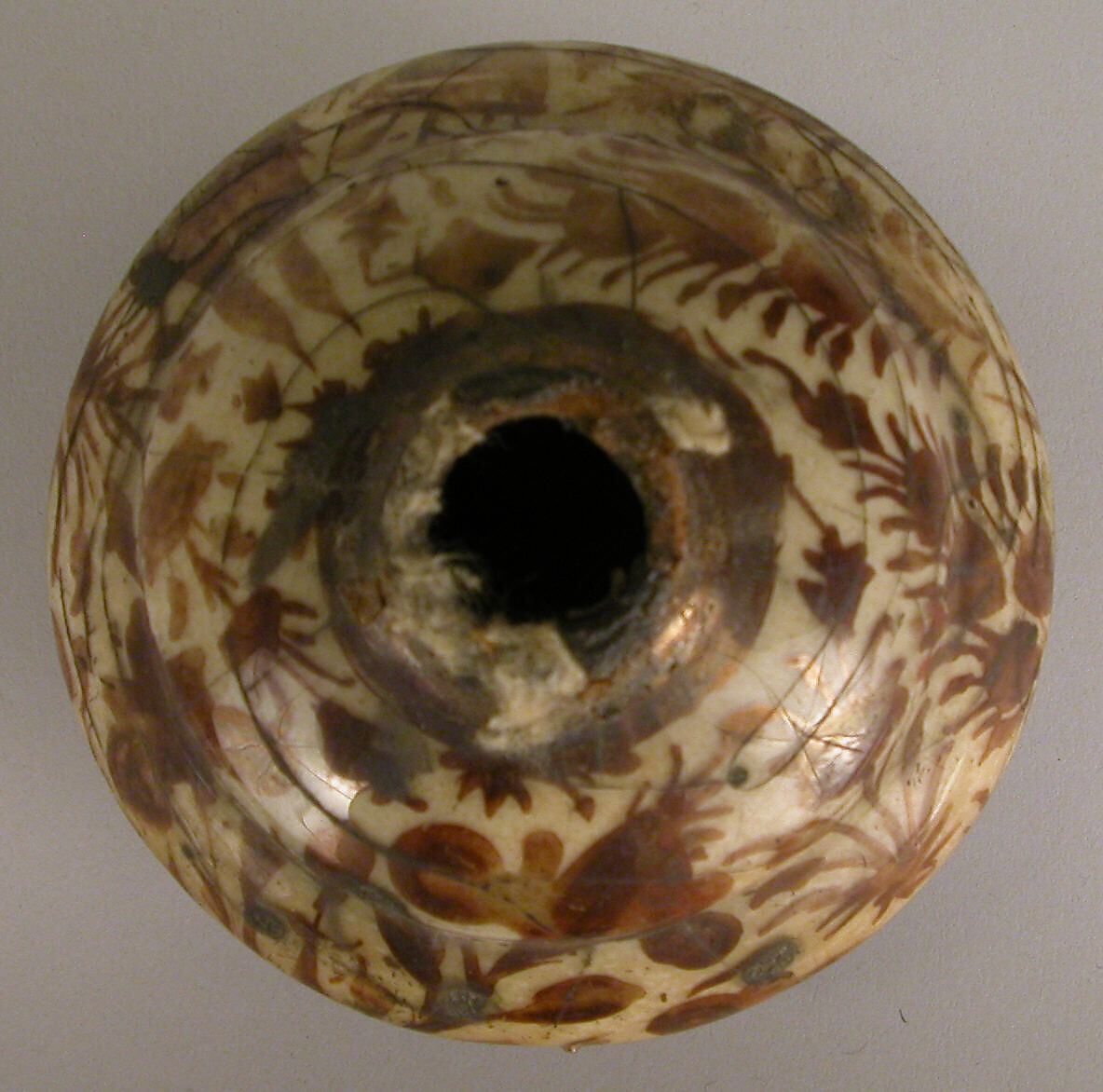 Bottle, Stonepaste; luster-painted on opaque white glaze under transparent colorless glaze; silver