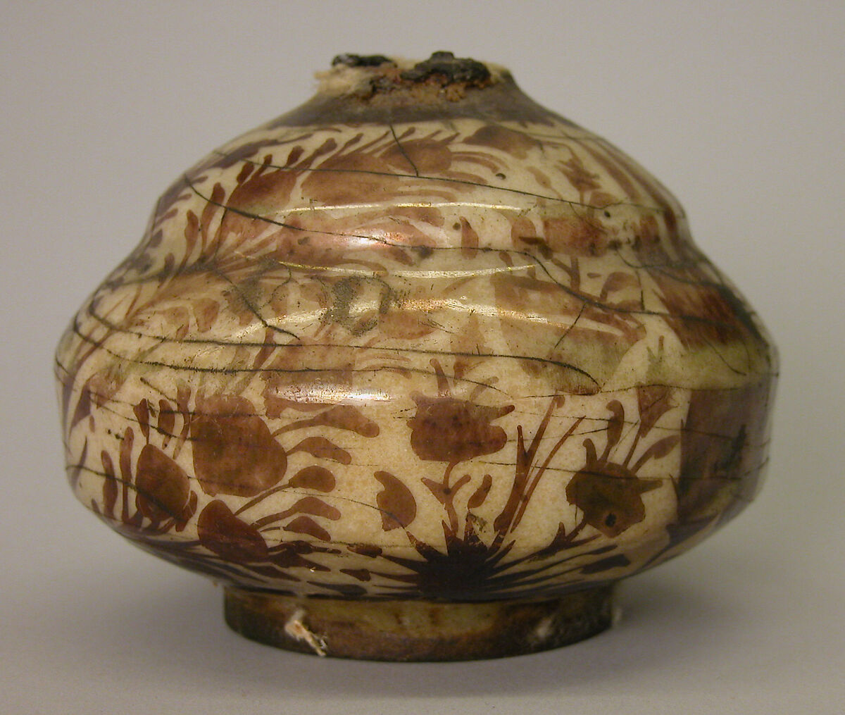 Bottle, Stonepaste; luster-painted on opaque white glaze under transparent colorless glaze; silver