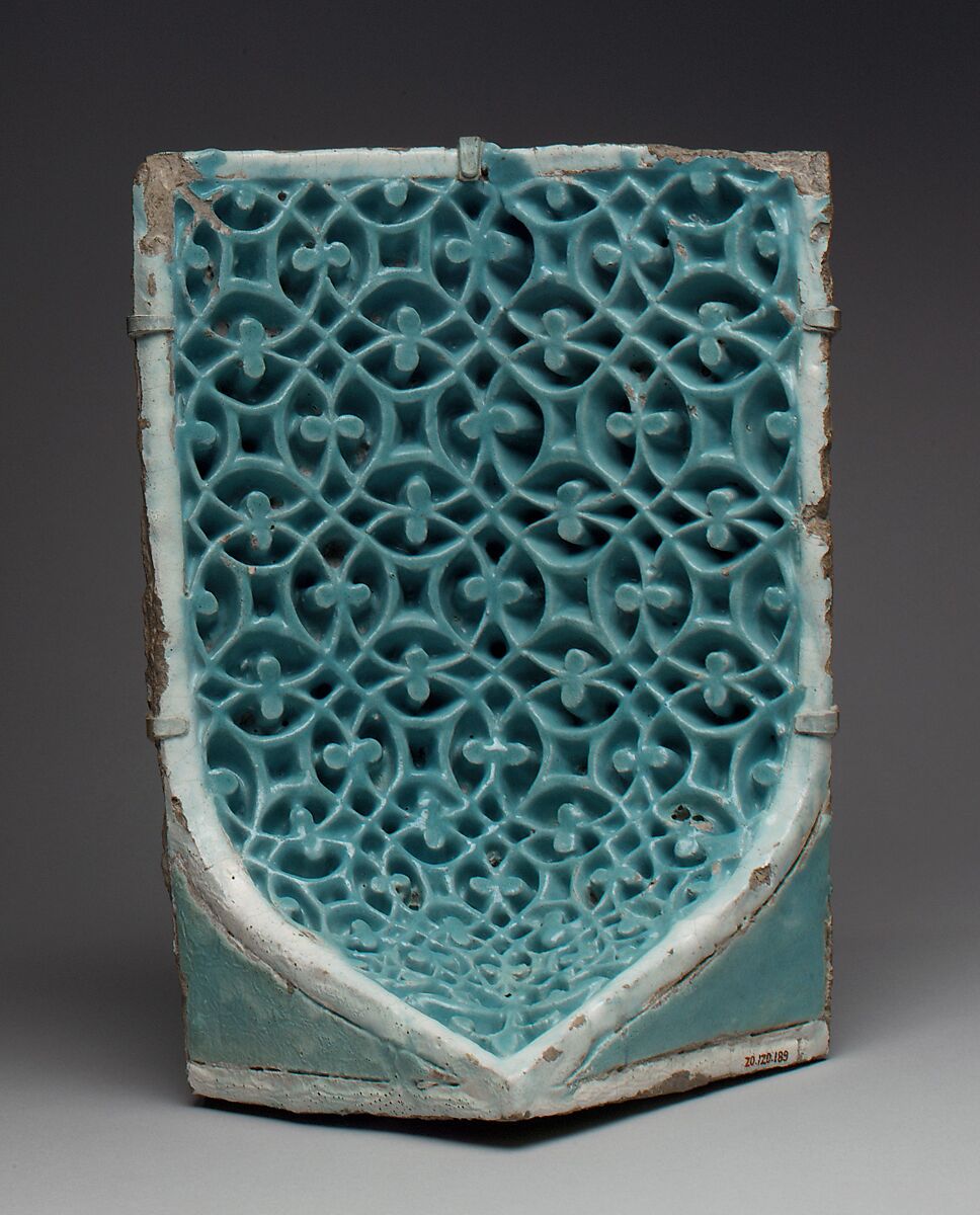 Tile from a Squinch, Stonepaste; carved and glazed