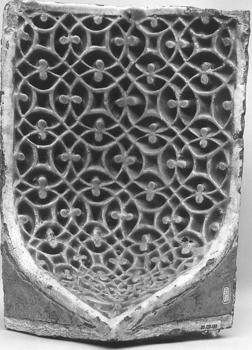 Tile from a Squinch, Stonepaste; carved and glazed