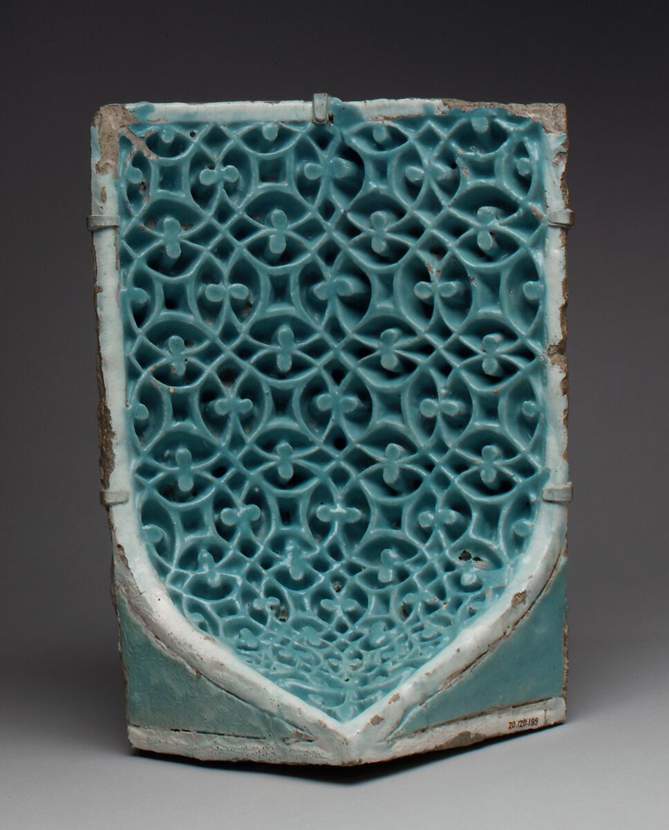 Tile from a Squinch, Stonepaste; carved and glazed