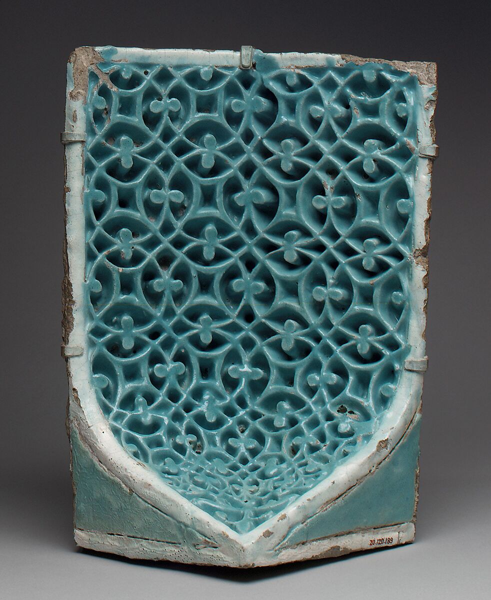 Tile from a Squinch, Stonepaste; carved and glazed