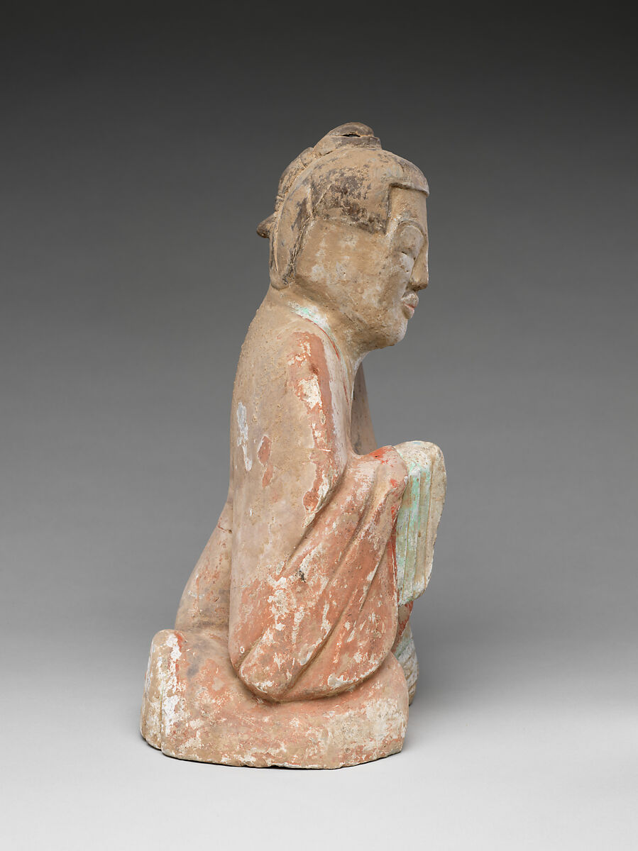 Pair of Seated Figures Playing Liubo, Earthenware with pigment, China