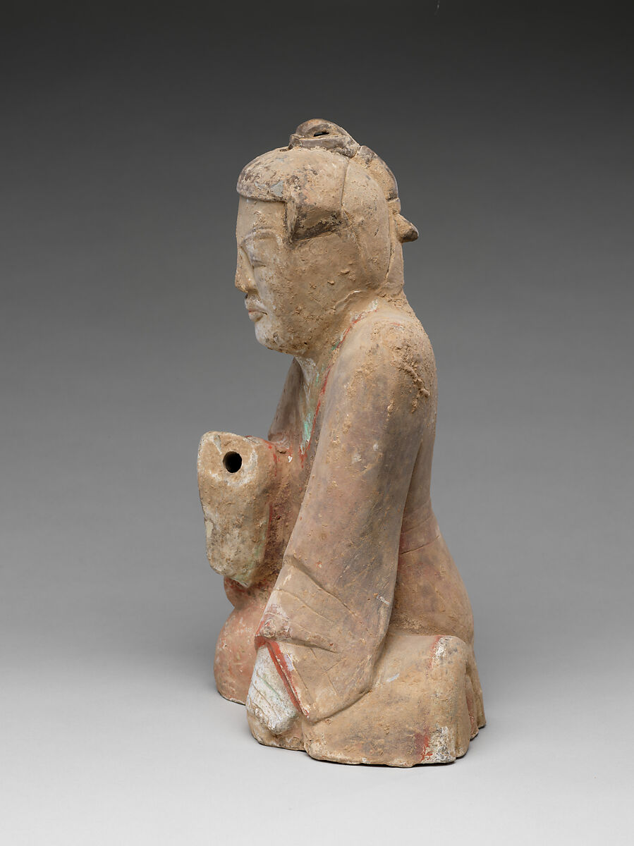 Pair of Seated Figures Playing Liubo, Earthenware with pigment, China
