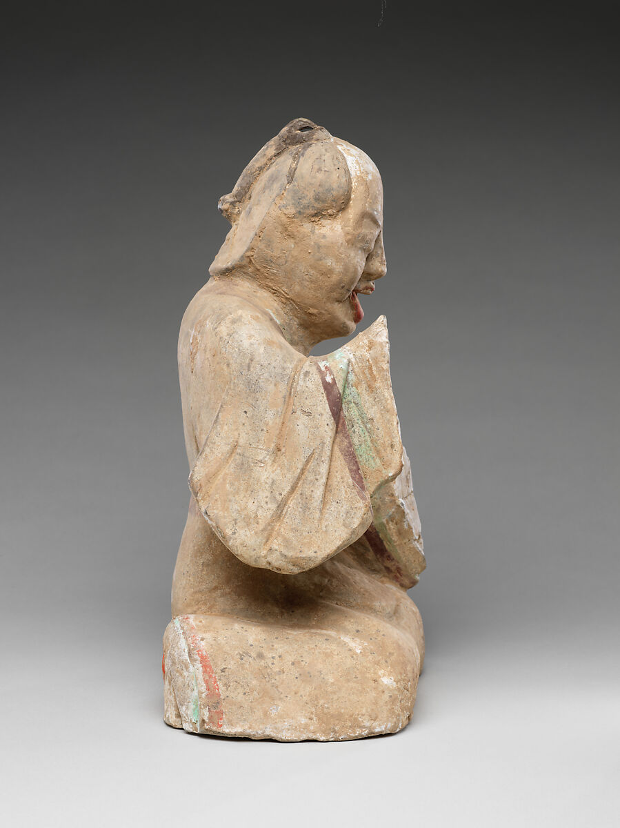 Pair of Seated Figures Playing Liubo, Earthenware with pigment, China