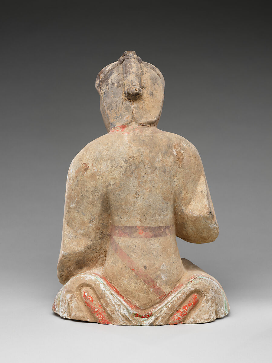 Pair of Seated Figures Playing Liubo, Earthenware with pigment, China
