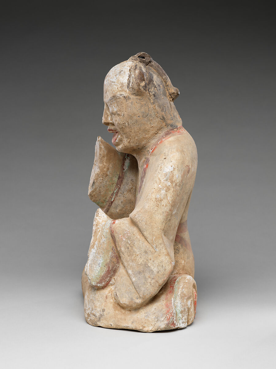Pair of Seated Figures Playing Liubo, Earthenware with pigment, China