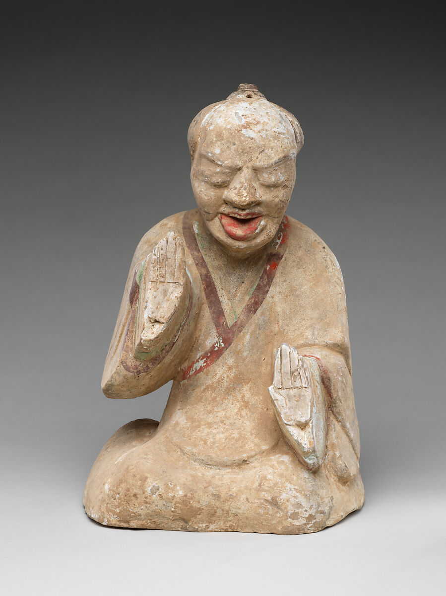 Pair of Seated Figures Playing Liubo, Earthenware with pigment, China