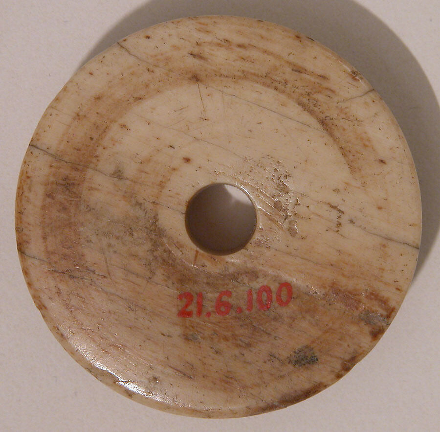Spindle Whorl, Bone; incised and inlaid with paint