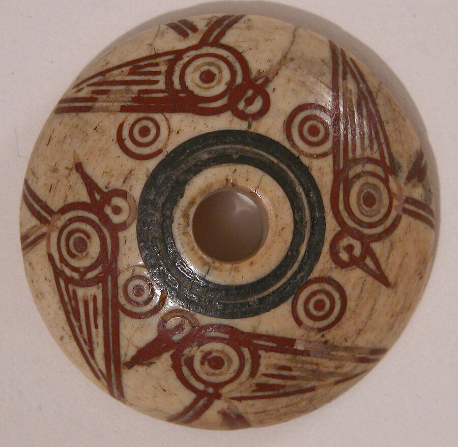 Spindle Whorl, Bone; incised and inlaid with paint 