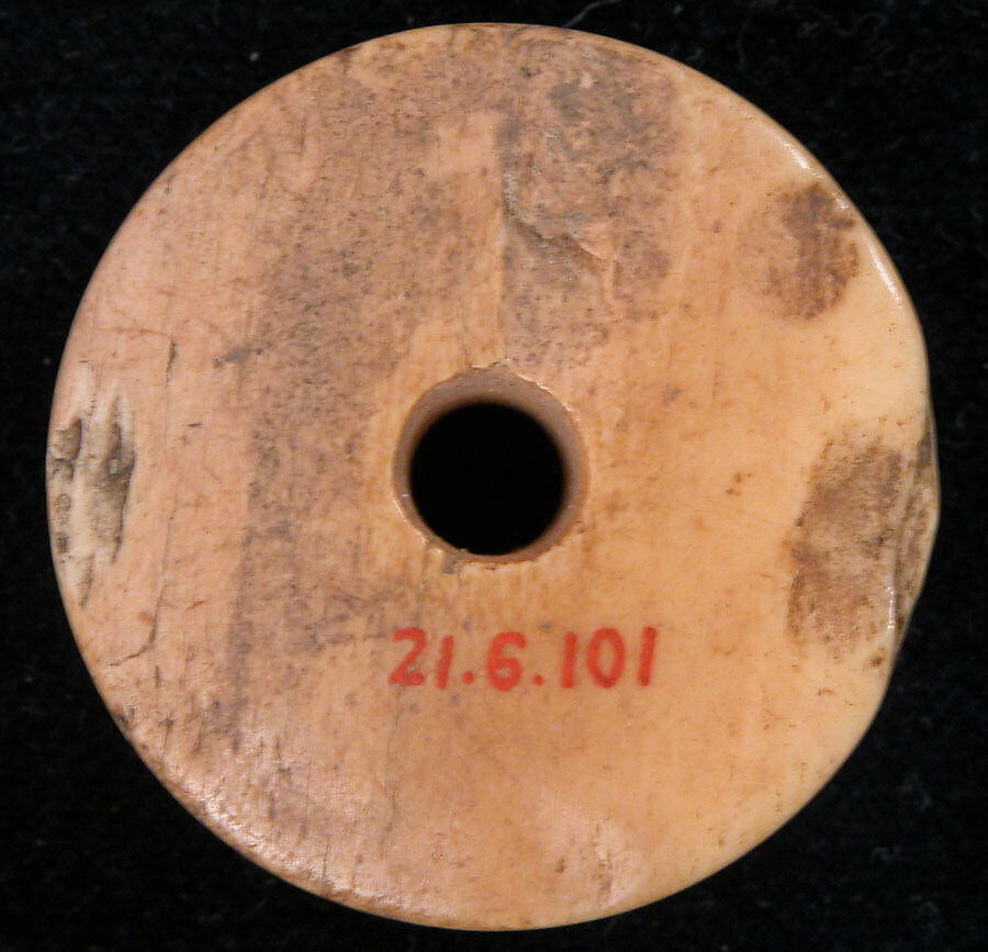 Spindle Whorl, Bone; incised and inlaid with paint