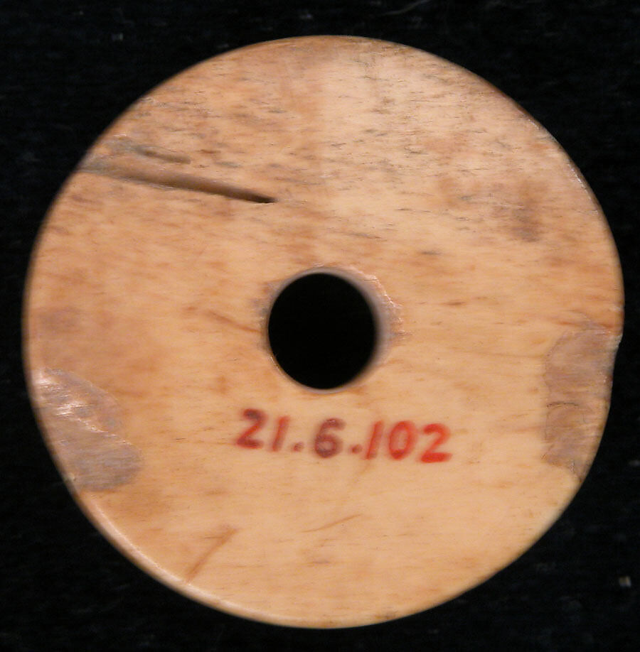 Spindle Whorl, Bone; incised and inlaid with paint