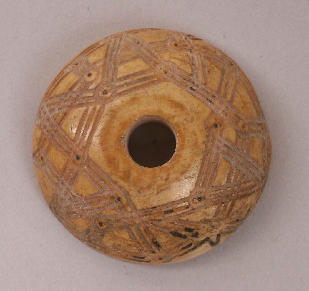 Spindle Whorl, Bone; incised and inlaid with paint 