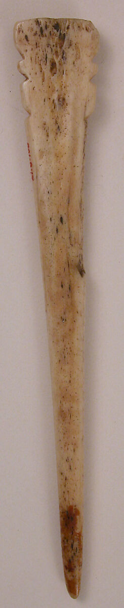 Pin, Bone; incised and inlaid with paint