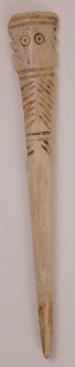 Pin, Bone; incised and inlaid with paint 