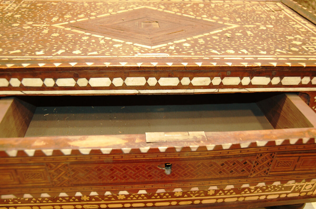 Bath Box, Wood; inlaid with bone and colored-wood, and lathe-turned feet