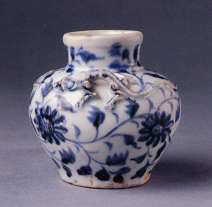Jar, Porcelain with relief decoration, painted in underglaze blue, China 