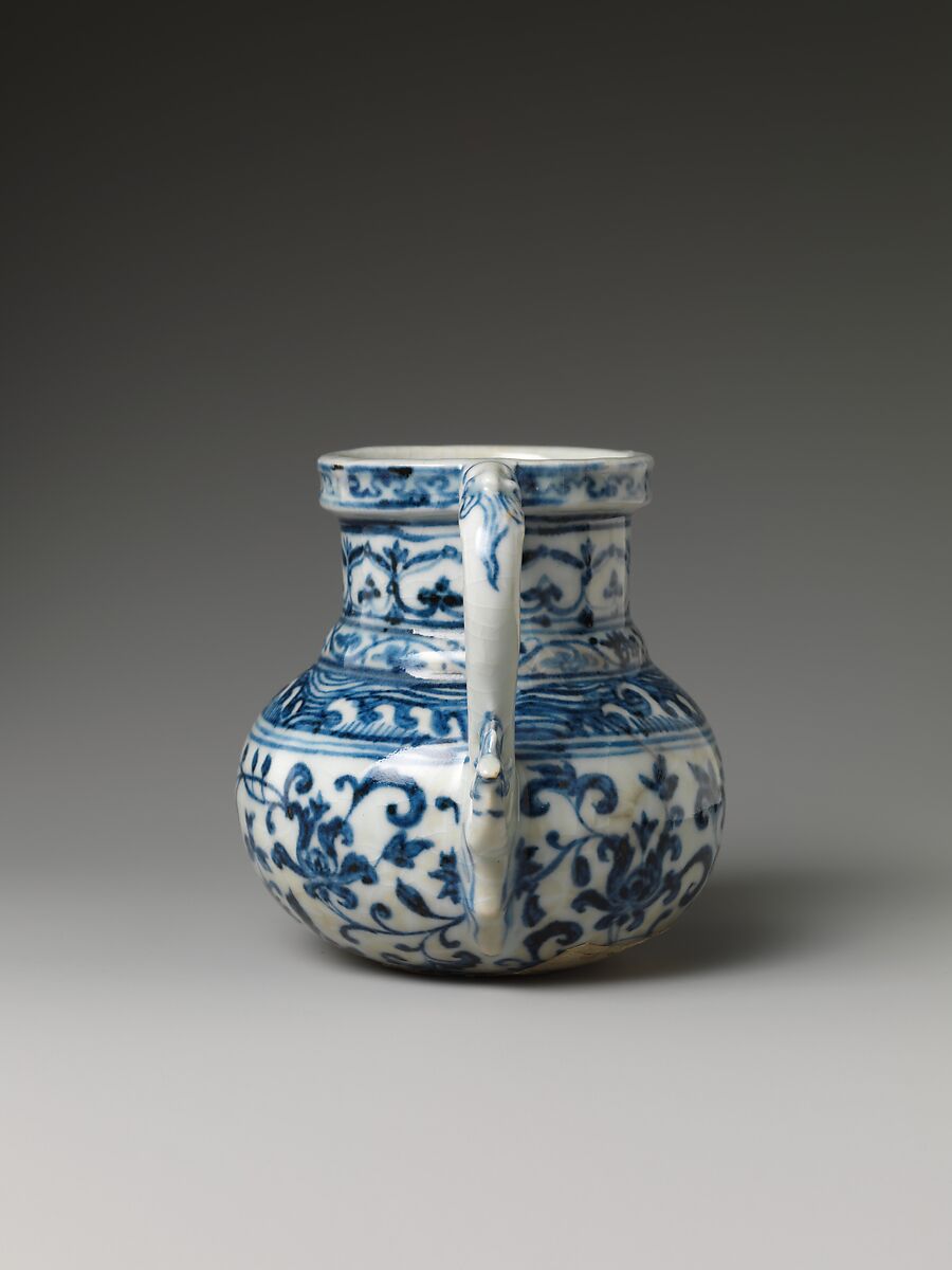 Tankard with Peony Scroll, Porcelain painted with cobalt blue under transparent glaze (Jingdezhen ware), China