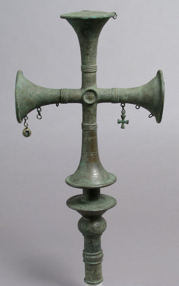 Processional Cross with Hanging Ornaments, Bronze 