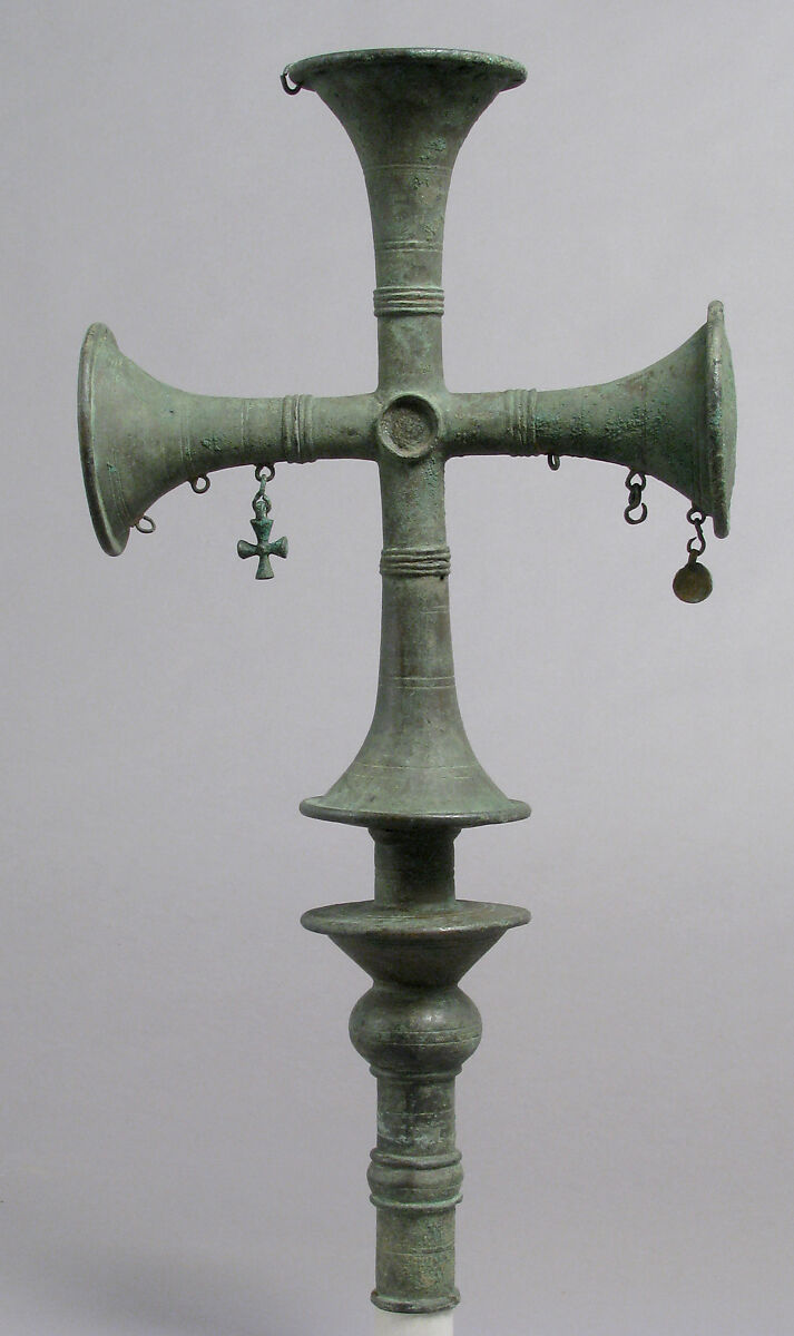Processional Cross with Hanging Ornaments, Bronze
