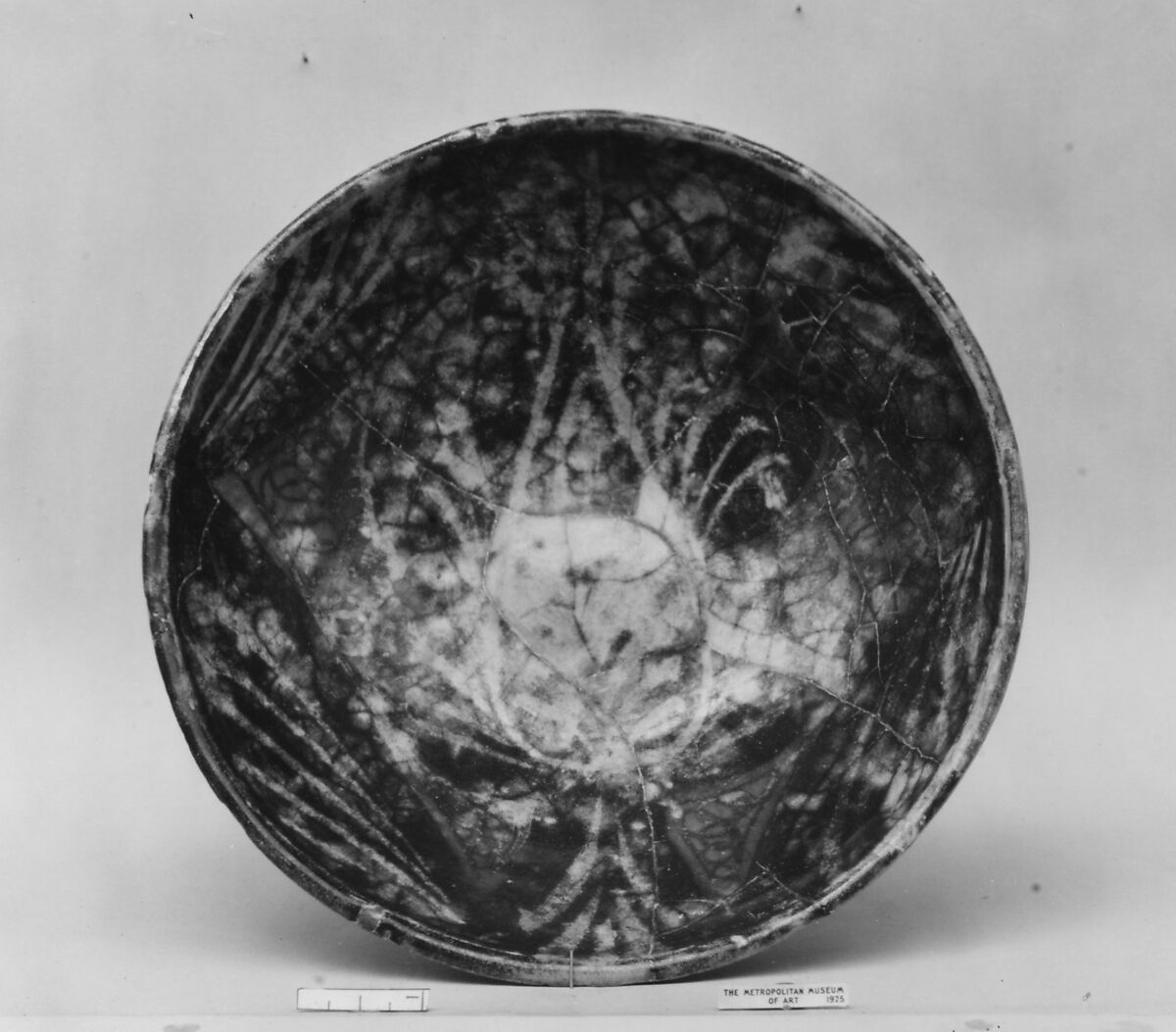 Ruby Luster Bowl with Large Palmette, Earthenware; glazed, polychrome luster-painted