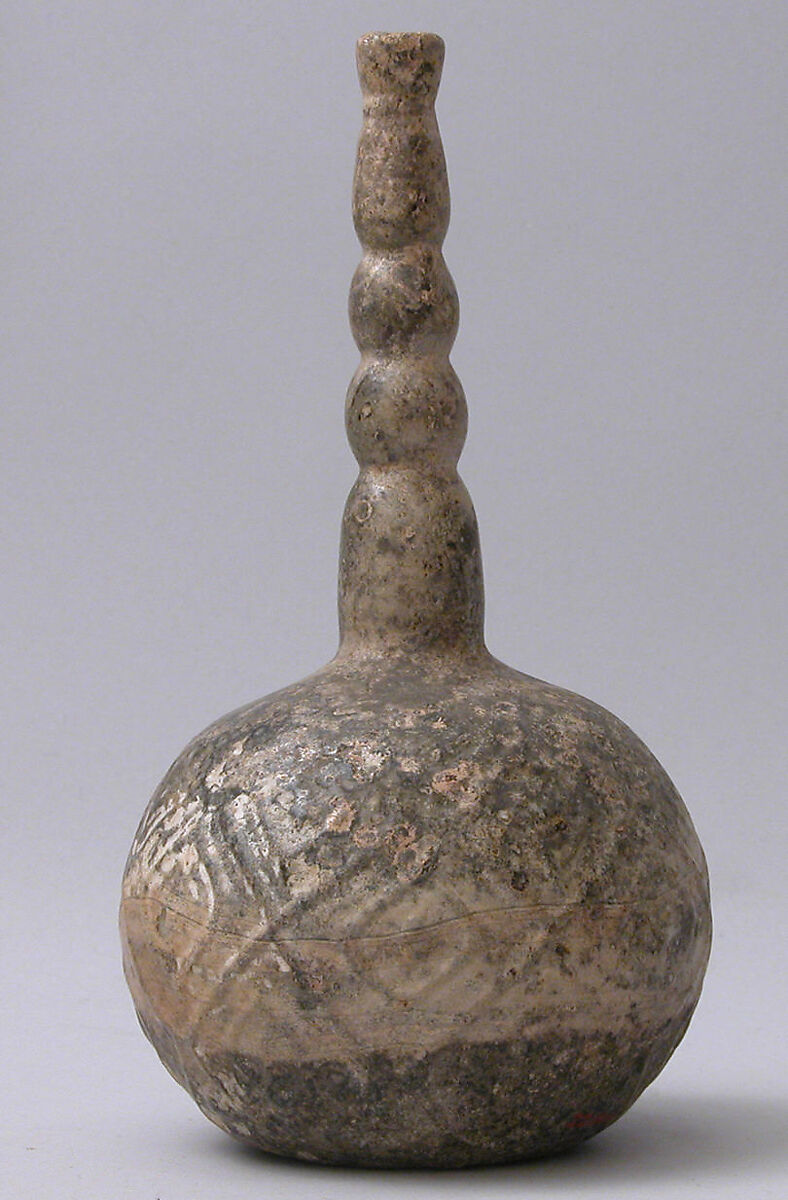 Bottle, Glass; mold blown, tooled on the pontil 