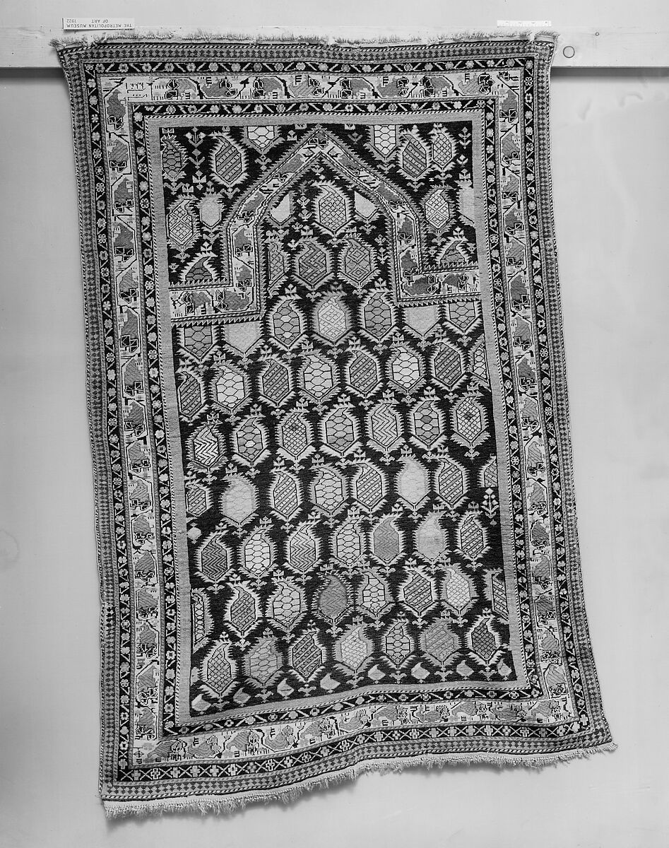 "Marasali" Shirvan Prayer Rug, Wool (warp, weft and pile); symmetrically knotted pile 