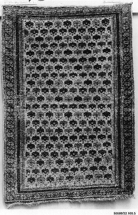 White-Ground Kuba Rug, Wool warp, cotton and wool weft, wool pile; symmetrically knotted pile 