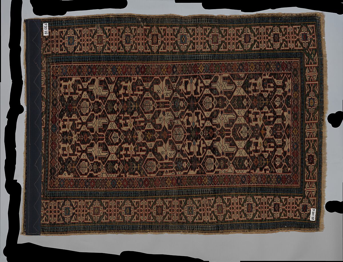 Kufesque-Border Lattice Shirvan Rug, Wool (warp, weft and pile); symmetrically knotted pile