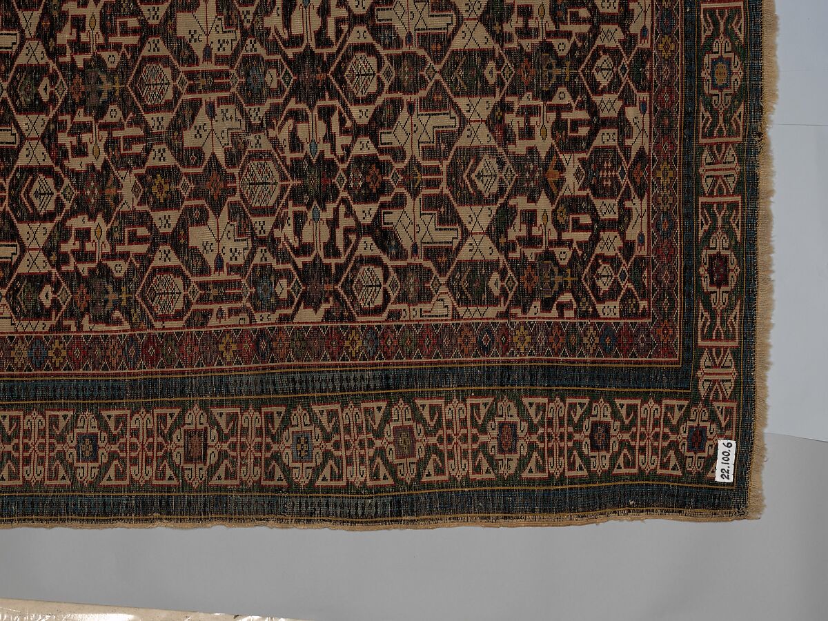 Kufesque-Border Lattice Shirvan Rug, Wool (warp, weft and pile); symmetrically knotted pile