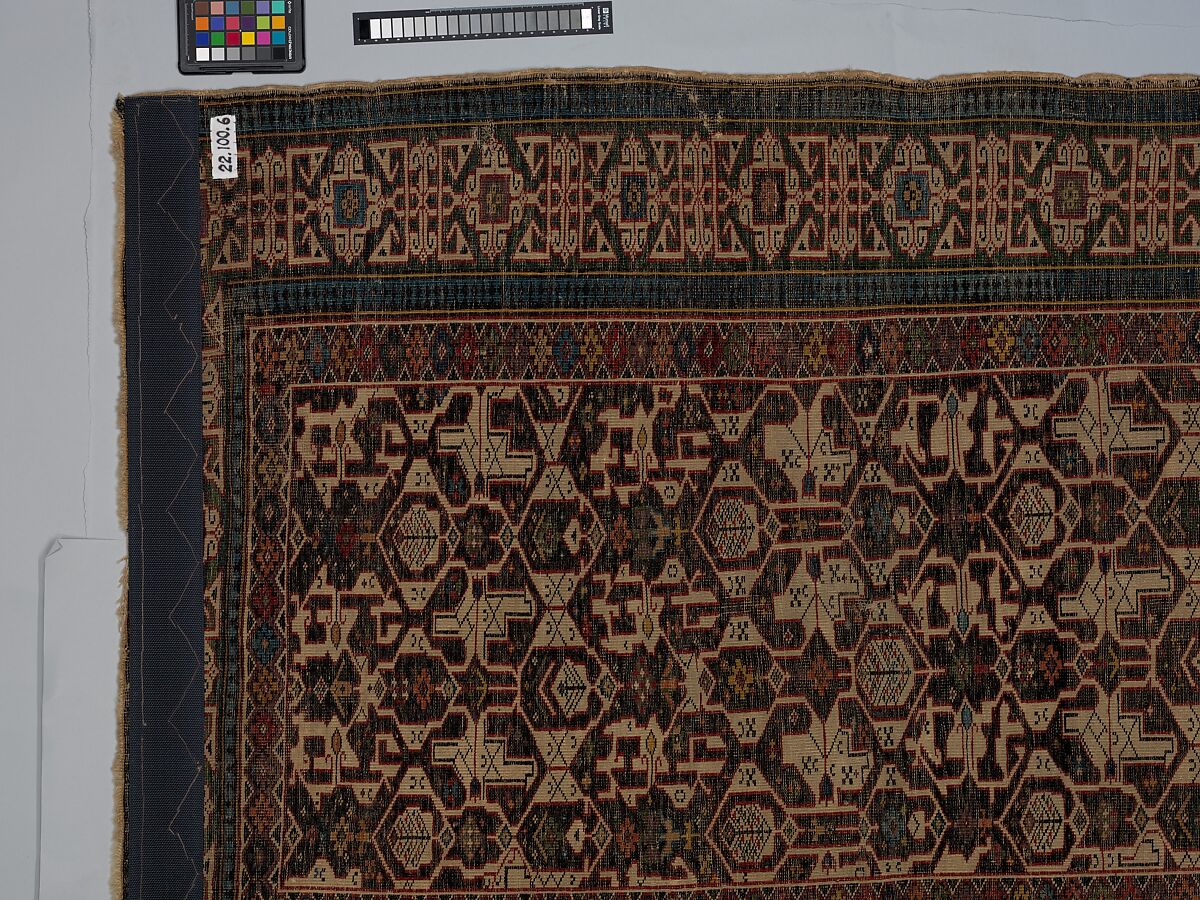 Kufesque-Border Lattice Shirvan Rug, Wool (warp, weft and pile); symmetrically knotted pile