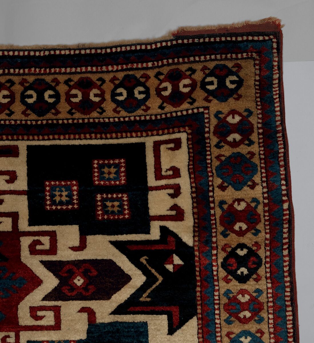 Star Kazak Carpet, Wool (warp, weft, and pile); symmetrically knotted pile