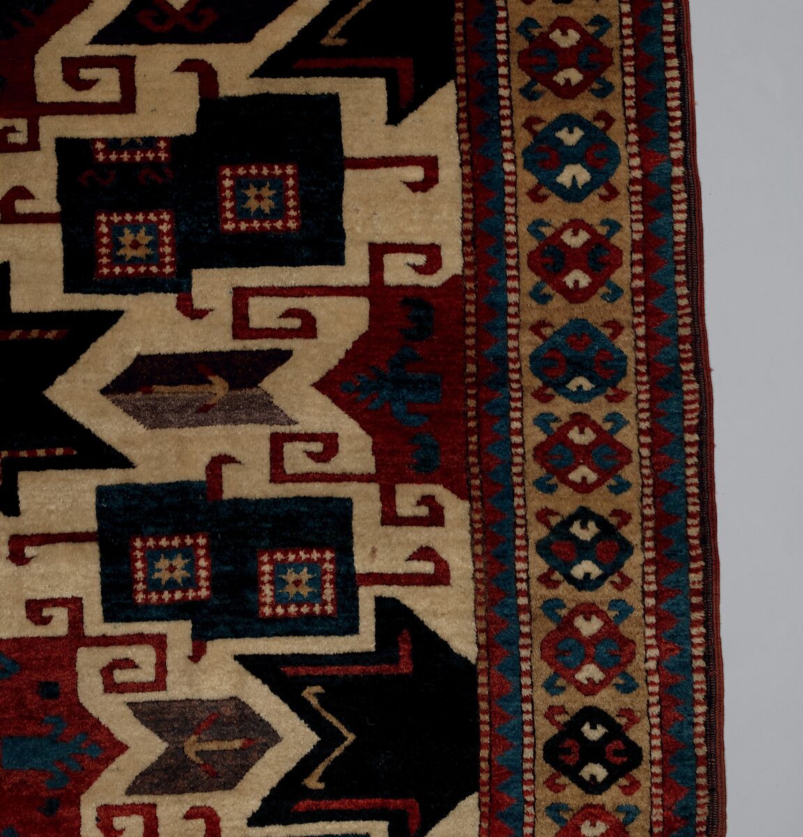 Star Kazak Carpet, Wool (warp, weft, and pile); symmetrically knotted pile