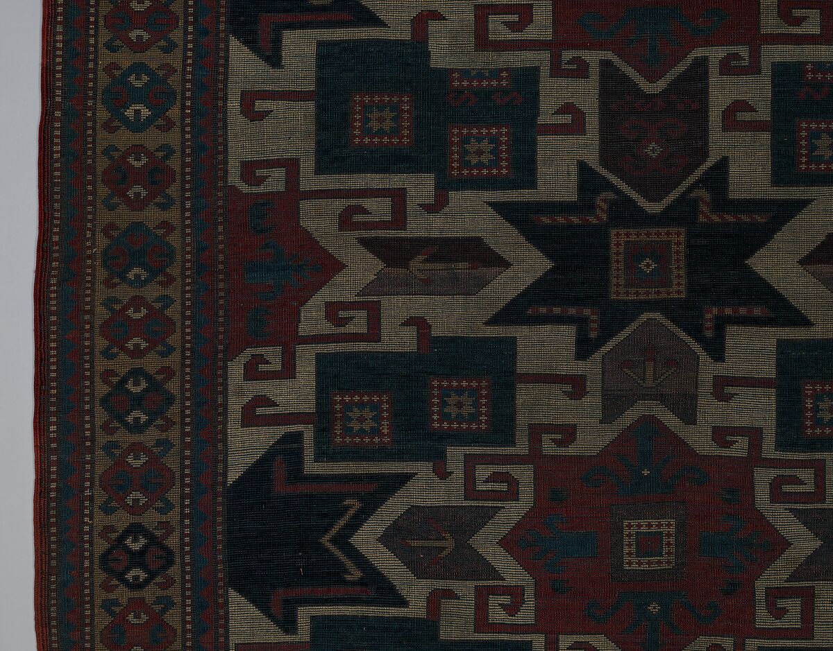 Star Kazak Carpet, Wool (warp, weft, and pile); symmetrically knotted pile