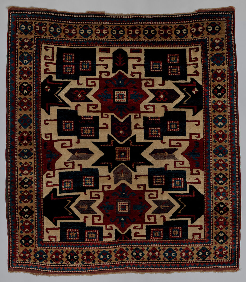 Star Kazak Carpet, Wool (warp, weft, and pile); symmetrically knotted pile 