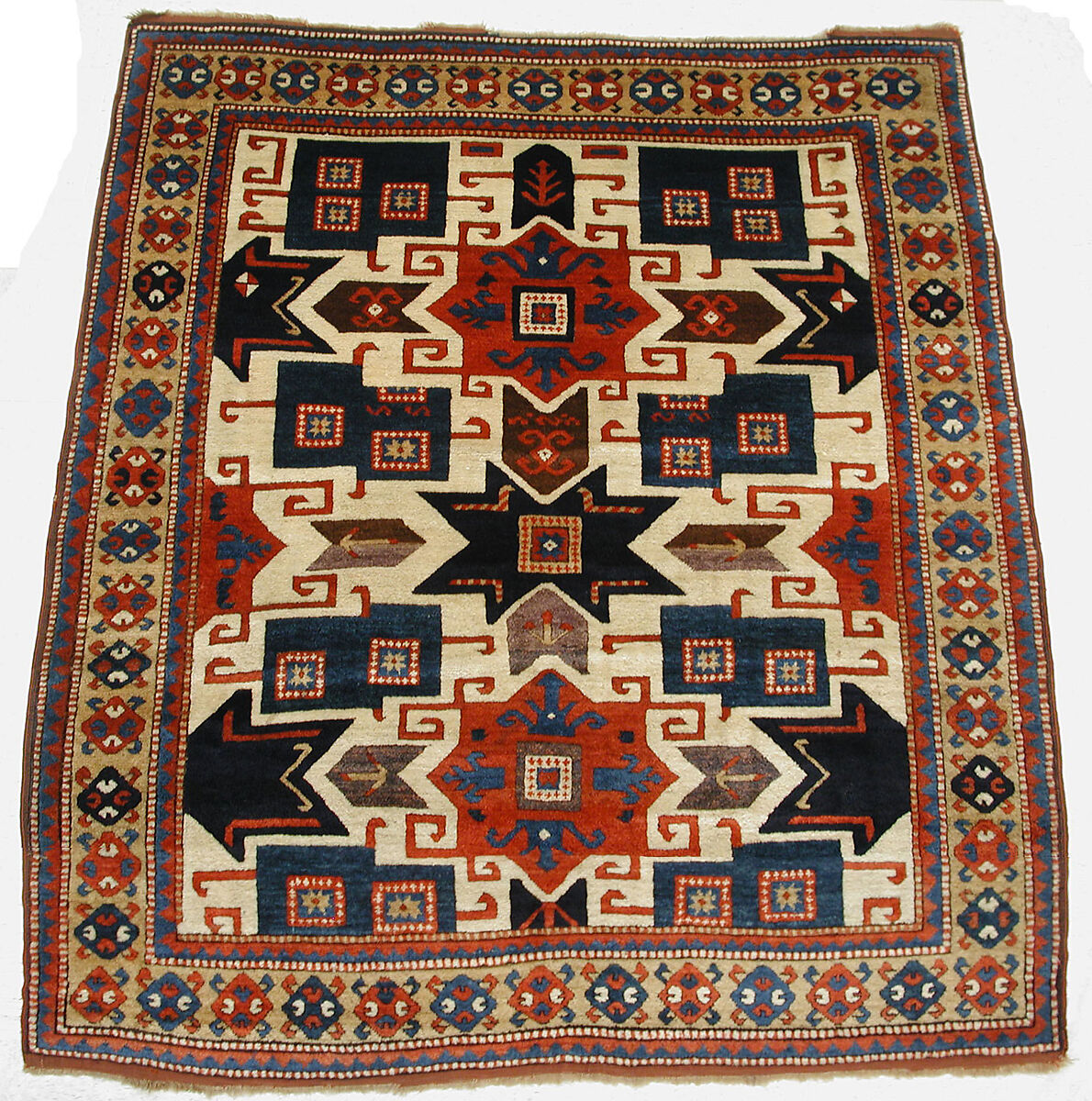 Star Kazak Carpet, Wool (warp, weft, and pile); symmetrically knotted pile