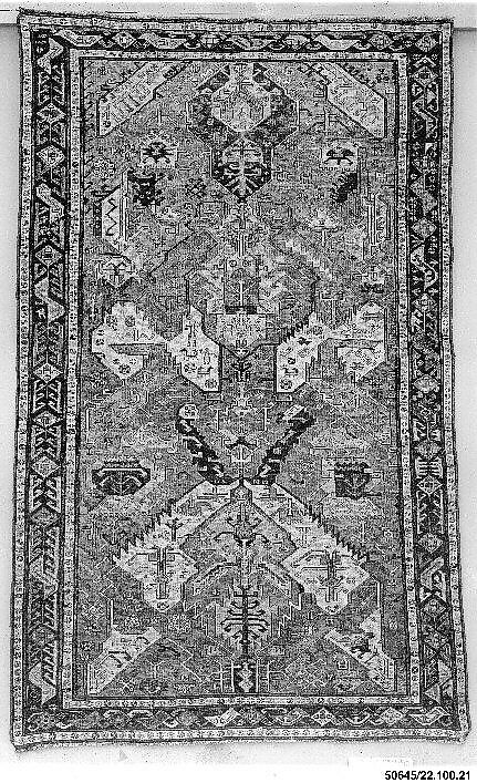 Carpet with a Geometricized Medallion Design, Wool (warp, weft); sumak