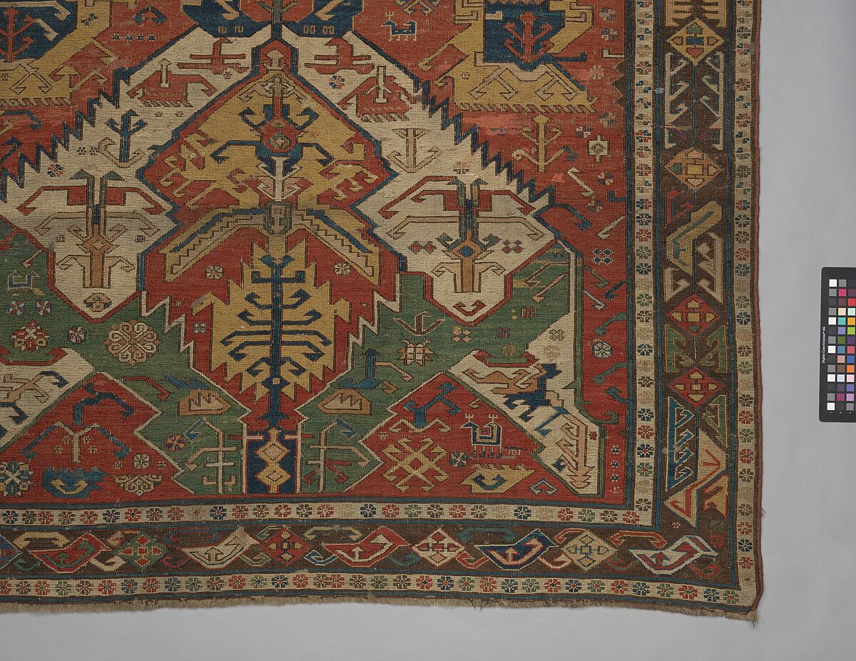 Carpet with a Geometricized Medallion Design, Wool (warp, weft); sumak