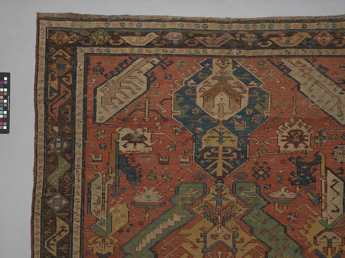Carpet with a Geometricized Medallion Design, Wool (warp, weft); sumak
