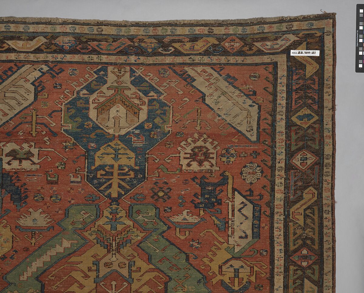 Carpet with a Geometricized Medallion Design, Wool (warp, weft); sumak