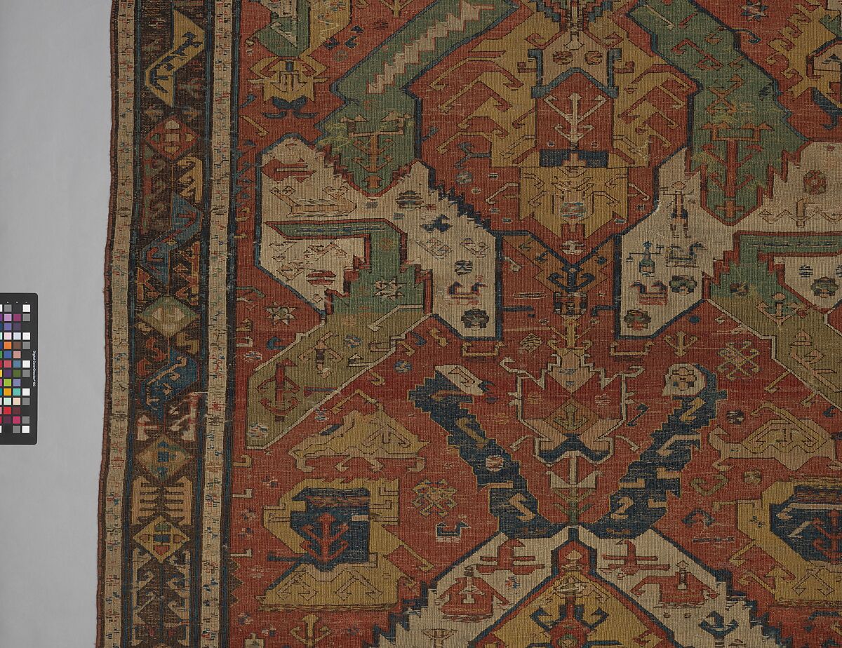 Carpet with a Geometricized Medallion Design, Wool (warp, weft); sumak